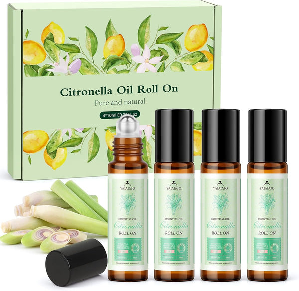 ZKONLY Citronella Oil Roll On for Camping Travel, 4 PCS X 0.34 fl