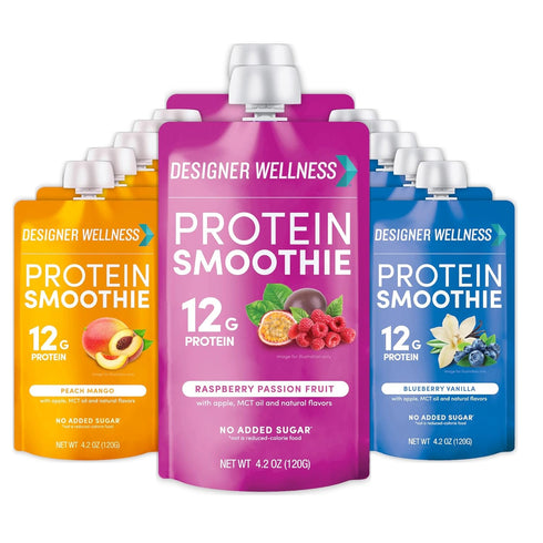 Designer Wellness Protein Smoothie, Real Fruit, 12g Protein, Low Carb, Zero Added Sugar, 12 Count