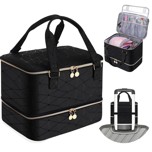 Nail Polish Organizer Case, Holds 40+ Bottles and LED Nail Lamp, Nail Supply Storage for Nail Tech (BLACK)