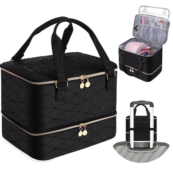 Nail Polish Organizer Case, Holds 40+ Bottles and LED Nail Lamp, Nail Supply Storage for Nail Tech (BLACK)