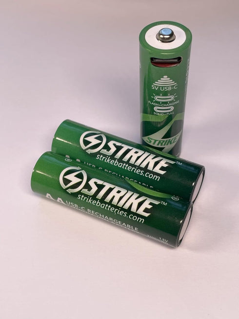 STRIKE BATTERIES 4 Pack 1.5V 3100mWh AA HIGH Capacity Battery Lithium Ion Smart LED USB-C Rechargeable with Charging