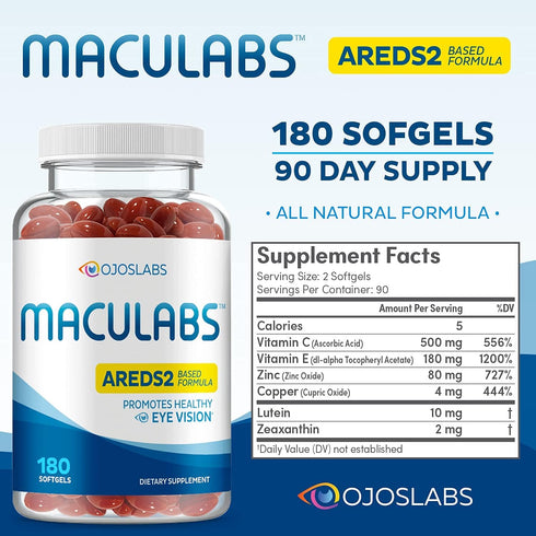 Eye Vitamins - AREDS 2 Formula with Lutein & Zeaxanthin for Macular Health - Vision Supplements for Adults, 180 Softgels