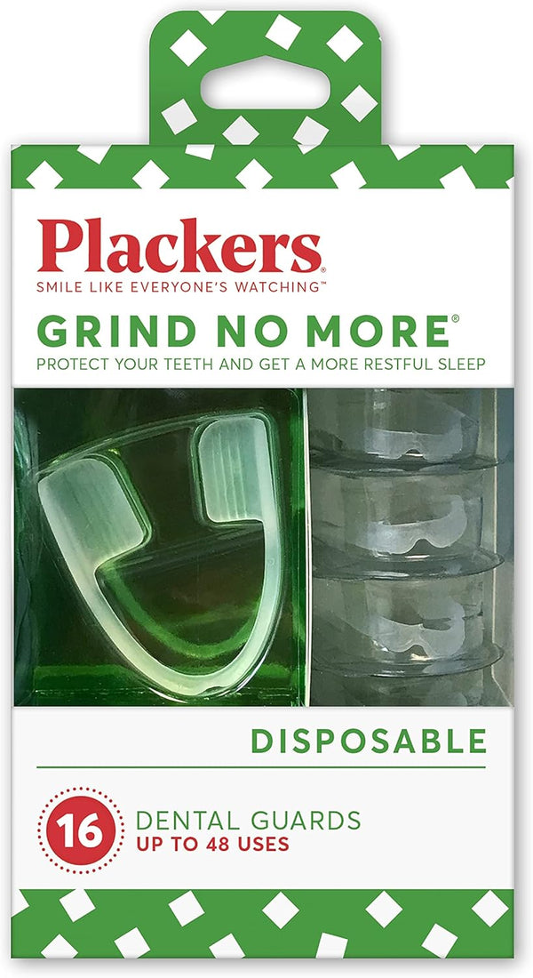 Plackers Grind No More Night Guard - Nighttime Teeth Protection, BPA Free, Disposable, One Size Fits All, 16 Count