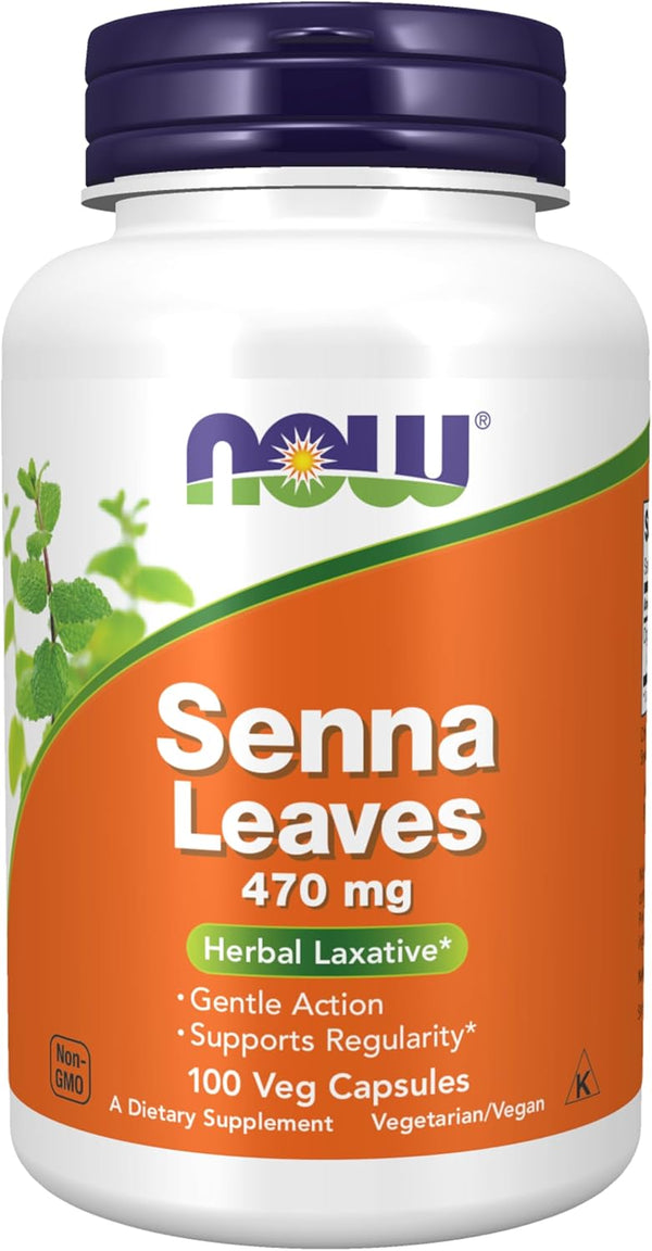 NOW Supplements Senna Leaves 470mg - 100 Veg Capsules Herbal Laxative for Regularity
