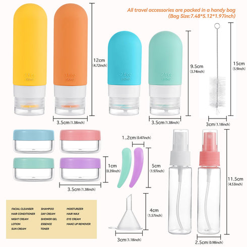 16 Pack Travel Bottles Set, TSA Approved Leak Proof Silicone Containers for Toiletries (16 pcs, White Pack)