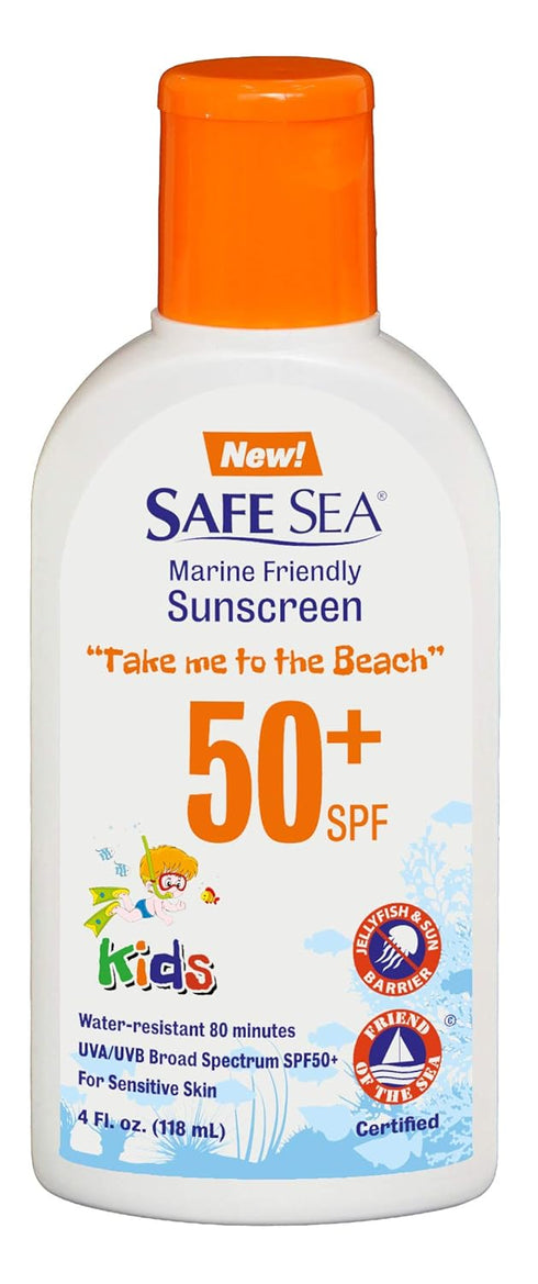 Safe Sea Jellyfish Sting-Blocking Sunscreen for Kids, SPF 50+ Lotion, Waterproof, Biodegradable