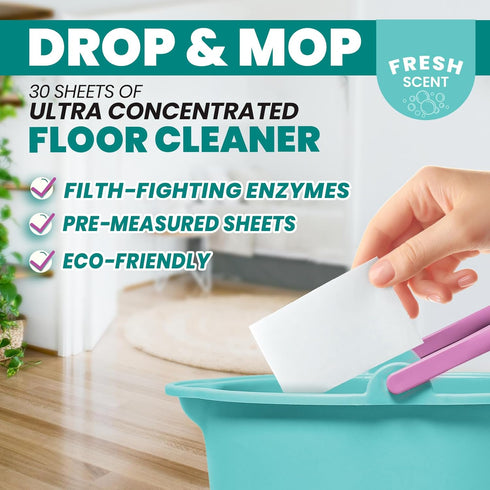 Uncle Todd's Ultra Concentrated Floor Cleaner, 30 Dissolvable Sheets, Plastic-Free Packaging, Just Drop & Mop