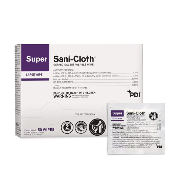 PDI Super Sani-Cloth Germicidal Disposable Wipe, Large, 5" x 8", Individual