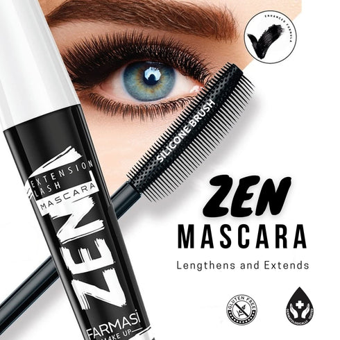 FARMASi Zen Extension Lash Mascara, Blackest Black, 0.27 fl. Oz, No Flaking, No Clumping