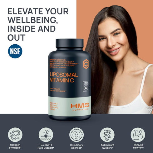 1600mg Liposomal Vitamin C, Fat Soluble VIT C, Higher Bioavailability Immune Support Supplement, 180 Capsules