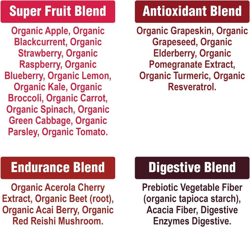 Peak Performance Organic Reds Superfood Powder, Best Tasting Organic Red Juice Super Food with 25+ All Natural