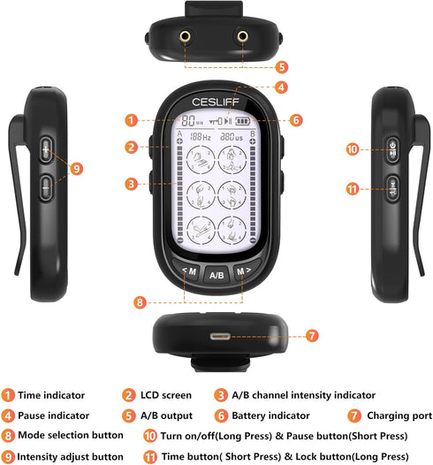 Dual Channel TENS EMS Unit, Rechargeable Electric Pulse Massager for Pain Relief, 24 Modes, 36 Levels Intensity