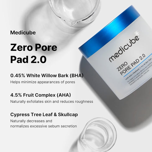 Medicube Zero Pore Pads 2.0 - Dual-Textured Facial Toner Pads for Exfoliation, Minimizing Pores, 4.5% AHA & 0.45% BHA,