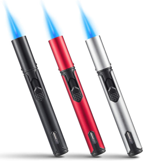 Urgrette 3 Pack Butane Torch Lighters, 6-inch Adjustable Jet Flame Refillable Pen Lighter for Grill BBQ Camping