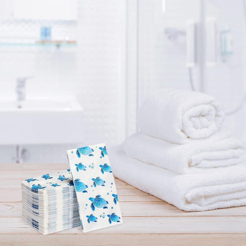 Yisong 200 Summer Pcs Turtle Disposable Hand Towels Paper Napkins for Bathroom Guest Decorative Soft Towels Ocean Party