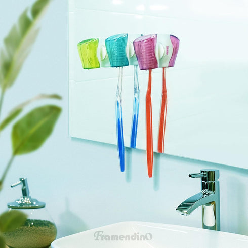 Framendino 6 Pack Toothbrush Head Covers, Caps Holder Case Protector Box with Suction Cup for Bathroom Travel
