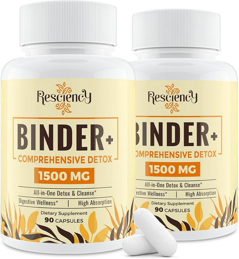 6-in-1 Detox Binder Supplement 1500 MG - Max Absorption, Liver Detox Cleanse with Activated Charcoal & Zeolite Clay,