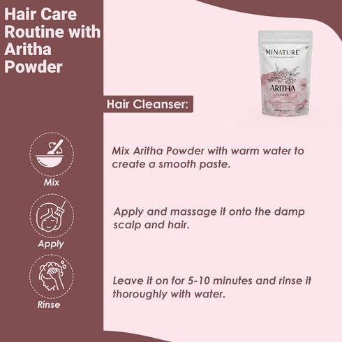 mi nature Aritha Powder/Soap Nut Powder - USDA NOP Certified Organic Hair Conditioner for Silky Hair from India (227g /