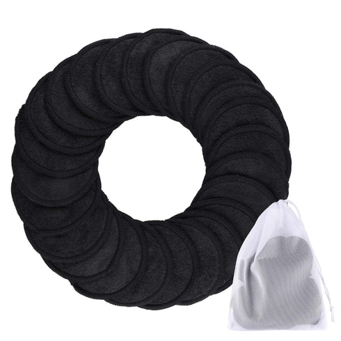SIQUK 24 Pieces Reusable Cotton Rounds, Black Makeup Remover Pads, Washable Organic Bamboo