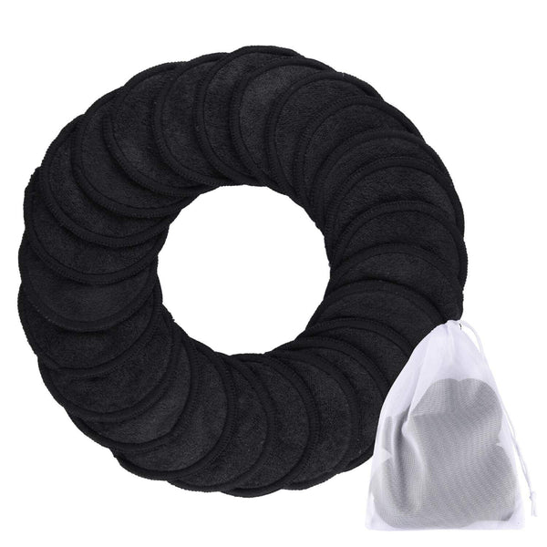 SIQUK 24 Pieces Reusable Cotton Rounds, Black Makeup Remover Pads, Washable Organic Bamboo