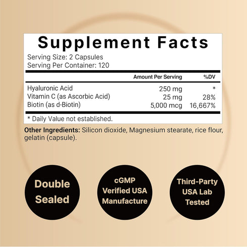 NatureBell Hyaluronic Acid Supplements 250mg | 240 Capsules with Biotin 5000mcg & Vitamin C 25mg