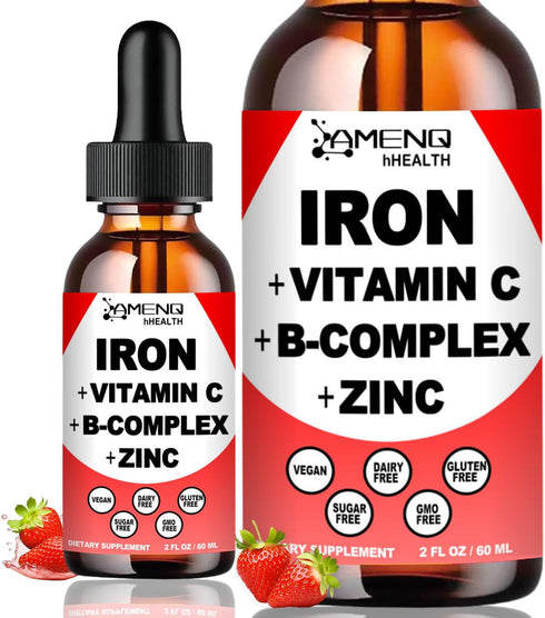 Liquid Iron Supplement w/Vitamin C, A, B-Complex, Vegan Iron Drops High Potency