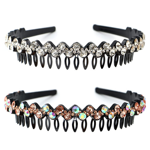 ZOCONE Headbands for Women, 5Pcs Diamond Comb Wave Rhinestone Non Slip Hair Accessories for Girls