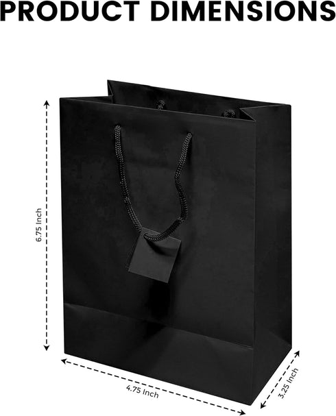 Novel Box Black Gift Bags with Handles, 10 Pack, 4.75x3.25x6.75 Inches, Small Paper Bulk Gift Bags