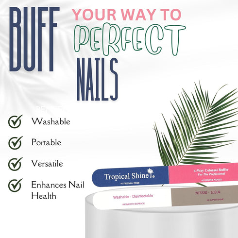 Tropical Shine Colossal 4-Way Blue-Pink Buffer - Professional Nail File & Buffer for Shaping and Polishing Nails