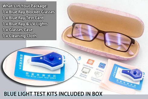 Women Anti Blue Light Glasses Block Eye Strain with Case Tester, Gaming Computer Glasses, UV Blocker Clear Lens