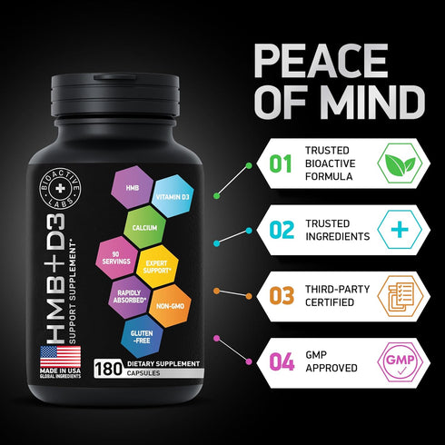 HMB and Vitamin D3 Supplement - 1,000 MG HMB with D3 and Calcium - 360 Capsules for Strength, Recovery, Muscle Growth