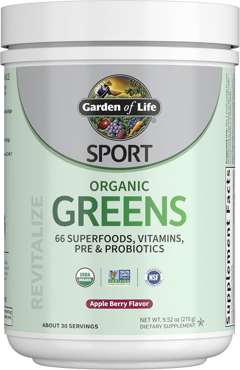 Garden of Life Sport Nutrition Greens - Apple Berry Organic Powder Blend with Fruits, Vitamins, Pre & Probiotics