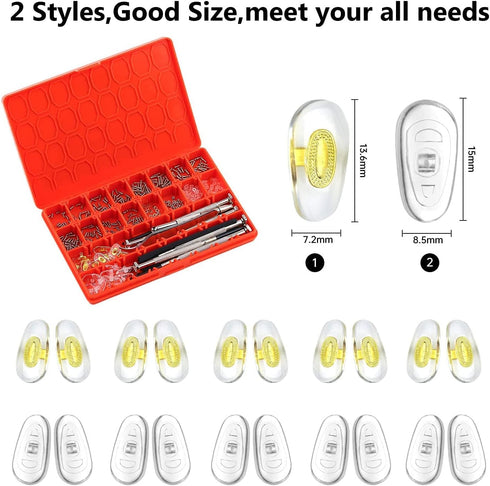 Magnetic Eyeglass Repair Kit, Sunglasses Repair Kit with Screws, 10 Pairs of Screw-in Nose Pads, Cleaning Cloth
