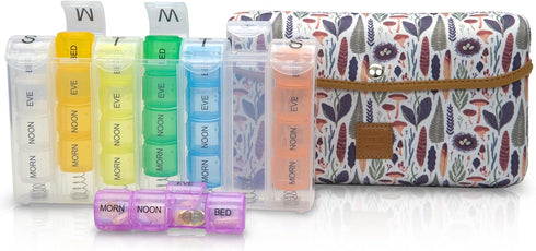 Made Easy Kit Pill Case, Large 7-Day / 28 Compartments in Neoprene Carrier with Storage Pill Box for Weekly Organization
