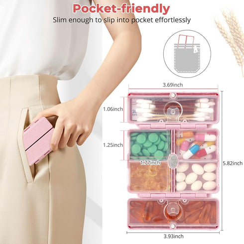 Zentiky Small Daily Pill Organizer with Labels, Medicine Pill Organizer Fit with Your Purse or Pocket for Travel