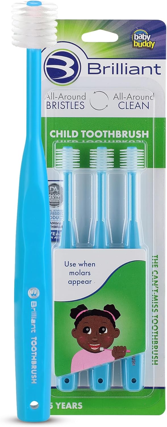 Brilliant Oral Care Child Toothbrush with Soft Bristles and Round Head, Sky Blue, 3 Pack for Ages 2-5 Years