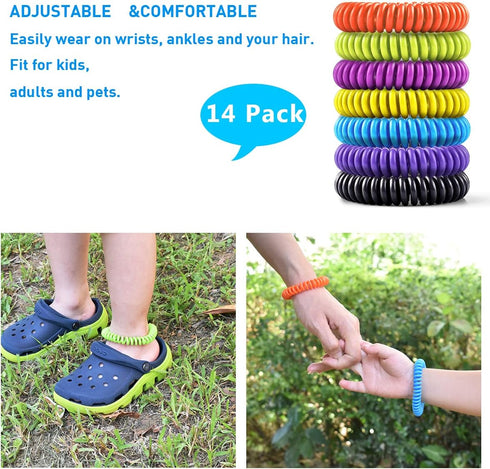 14 Pack Mosquito Bracelets for Kids Adults - Nature Citronella, Lemongrass, Eucalyptus, Up to 350 Hour Protection