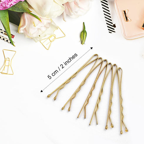 MORGLES 120PCS Blonde Hair Bobby Pins, 2 Inches Gold Hair Pins for Women with Box