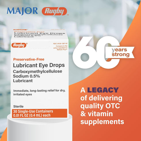 Immediate, 30 0.01 Oz (0.4 mL) (1 Pack) Rugby Preservative-Free Lubricant Eye Drops - Long-Term Relief for Dry