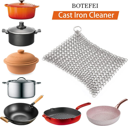 Cast Iron Cleaner 6"x6.3" 316L Stainless Steel Chainmail Scrubber for Griddle, Skillet, Dutch Oven, Wok
