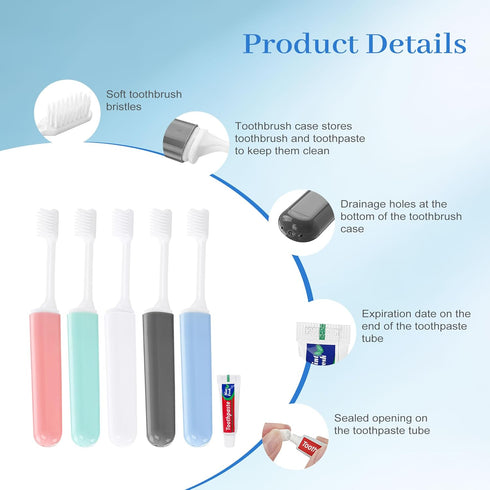 Packaged, 5 (50-Pack) Travel Toothbrush and Toothpaste, Foldable Toothbrush and Toothpaste, Individually Foldable