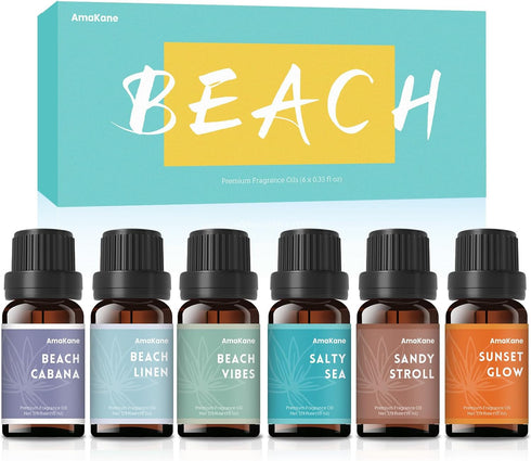 AmaKane Beach Fragrance Oil Set, Summer Essential Oils for Diffuser for Home,