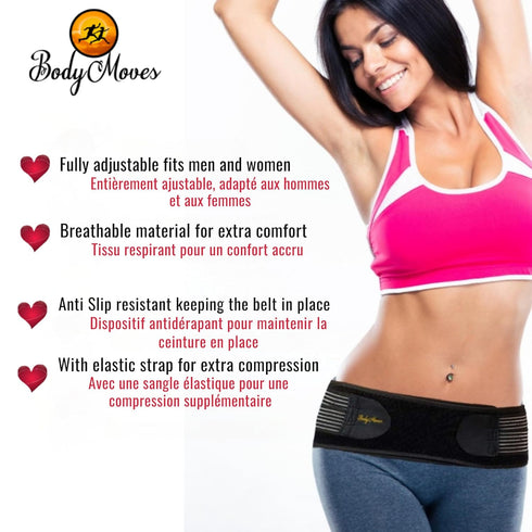 BodyMoves Sacroiliac Si Joint Hip Belt PLUS Extension - Stabilizing Brace for Inflammation Sciatica Pain Relief