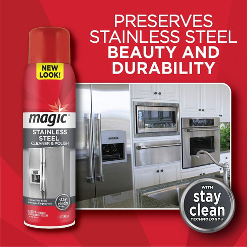 Magic Stainless Steel Cleaner Aerosol, 17 Ounce (2 Pack), Removes Fingerprints, Water Marks, Grease from Appliances