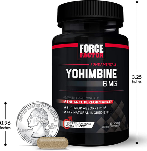 Force Factor Yohimbine Supplement for Men, 6mg Yohimbe Bark Extract for Enhanced Performance, 30 Capsules