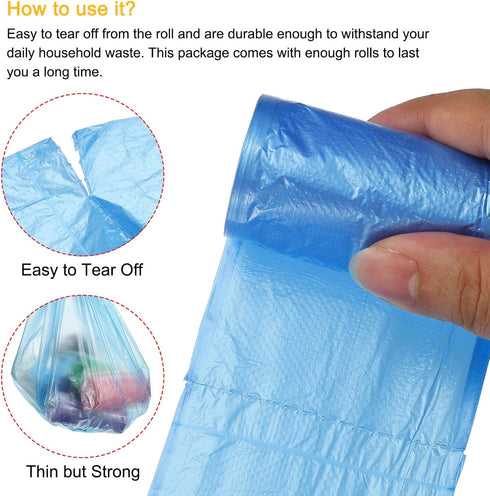 MECCANIXITY 4 Rolls 120 Counts Blue Small Trash Bags & 6Pcs Garbage Bin Clip for Home, Office, Daily Use