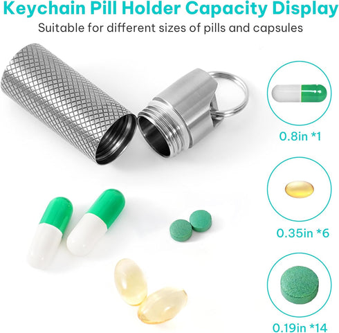 100% Waterproof Titanium Pill Box Keychain - TSA Approved, Ultra Light and Compact with Extra Sealing Ring