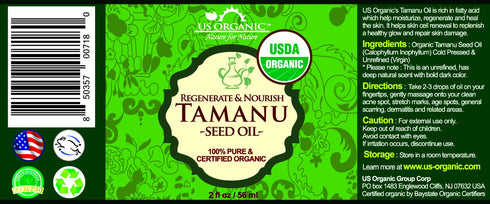 US Organic Tamanu Oil, 100% Pure Virgin Cold Pressed, USDA Certified Organic, Dark Green, 2oz (56 ml)