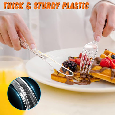 360 Count Heavy Duty Plastic Silverware - 120 Forks, 120 Spoons, 120 Knives, BPA Free Disposable Cutlery Set