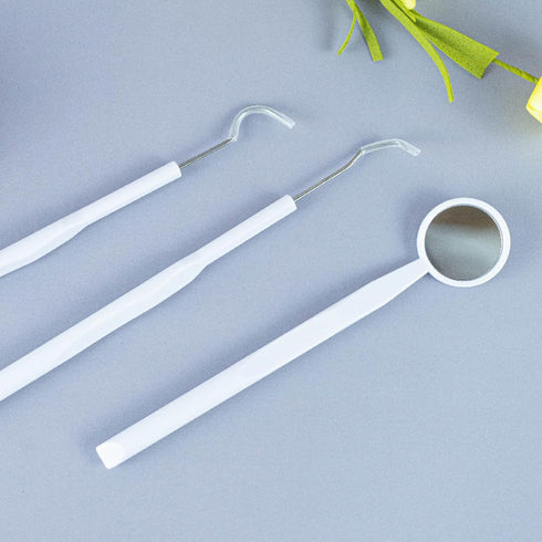 3 Pieces Dental Tools Set, Professional Disposable Plastic Dental Hygiene Cleaning Kit, including Dental Mirror, Probe